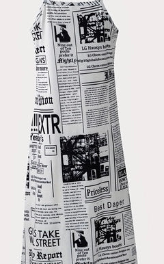 newspaper print maxi dress Newspaper Print Long Sleeve Maxi Dress Pink / Large
