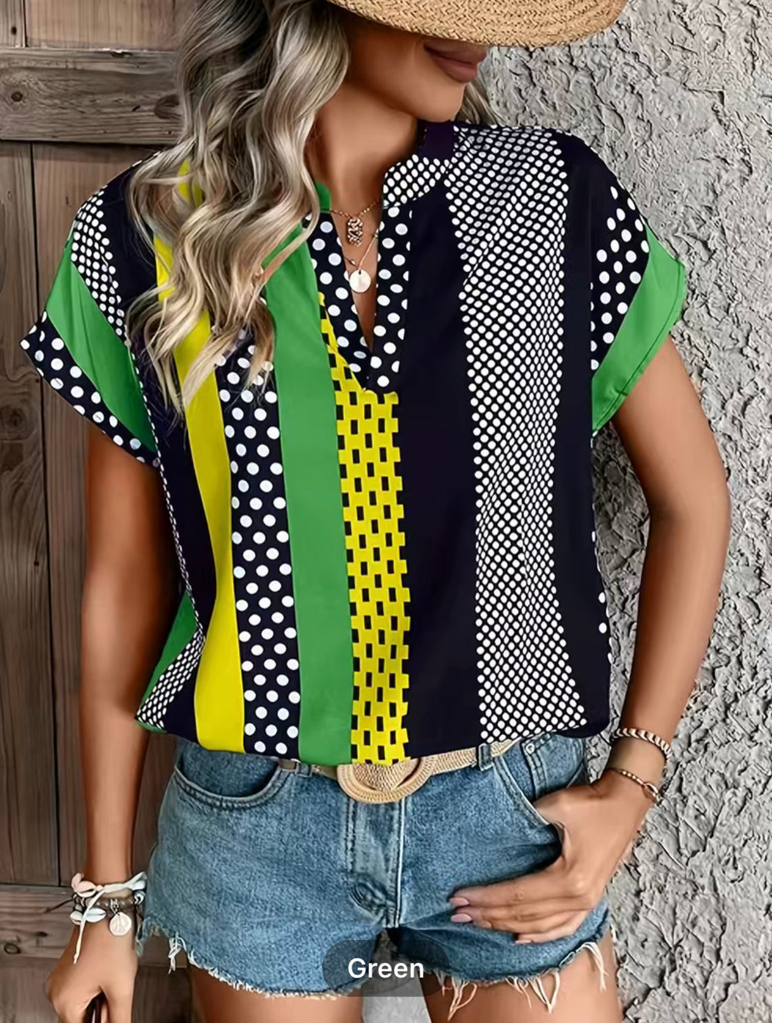 Short Sleeve Striped Blouse