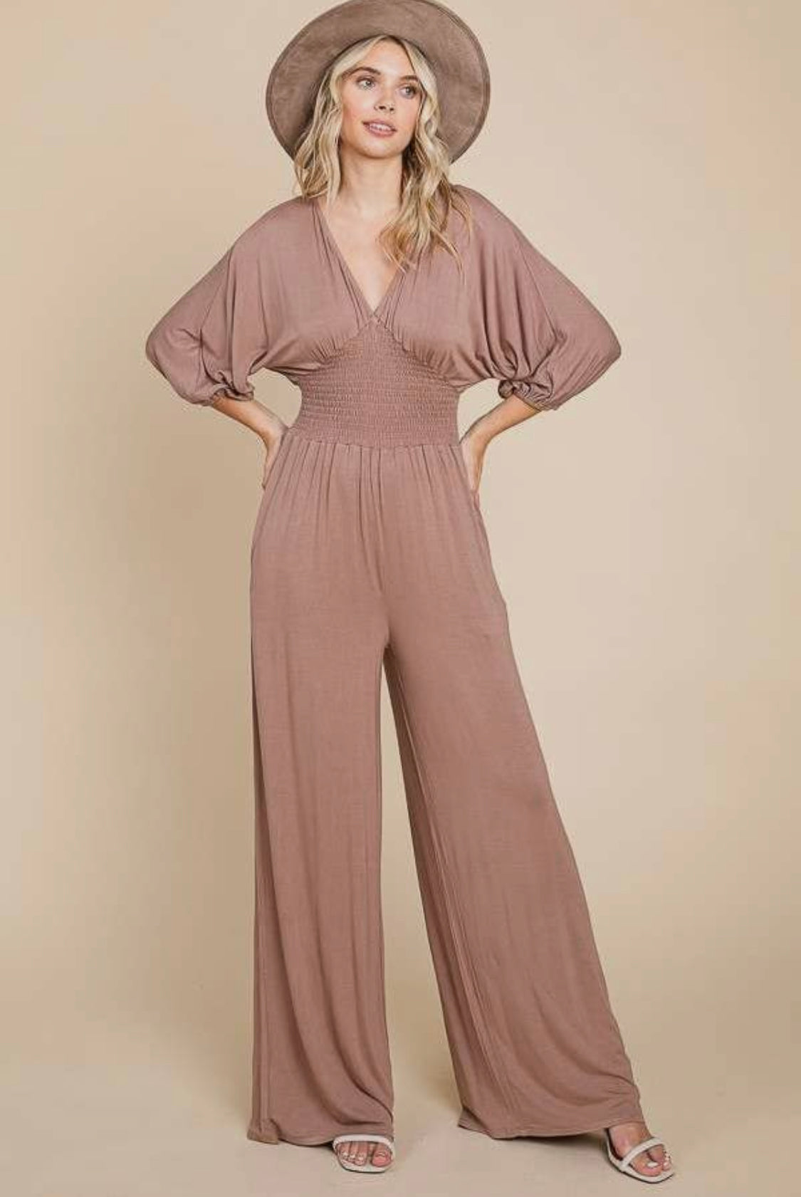 Smocking Waist Wide Jumpsuit