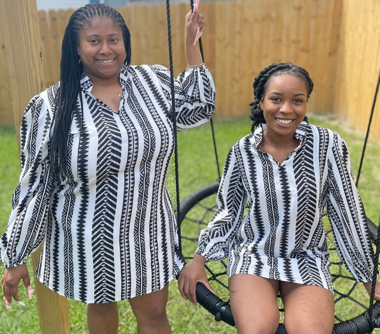 Black & White Striped Long Sleeve Dress