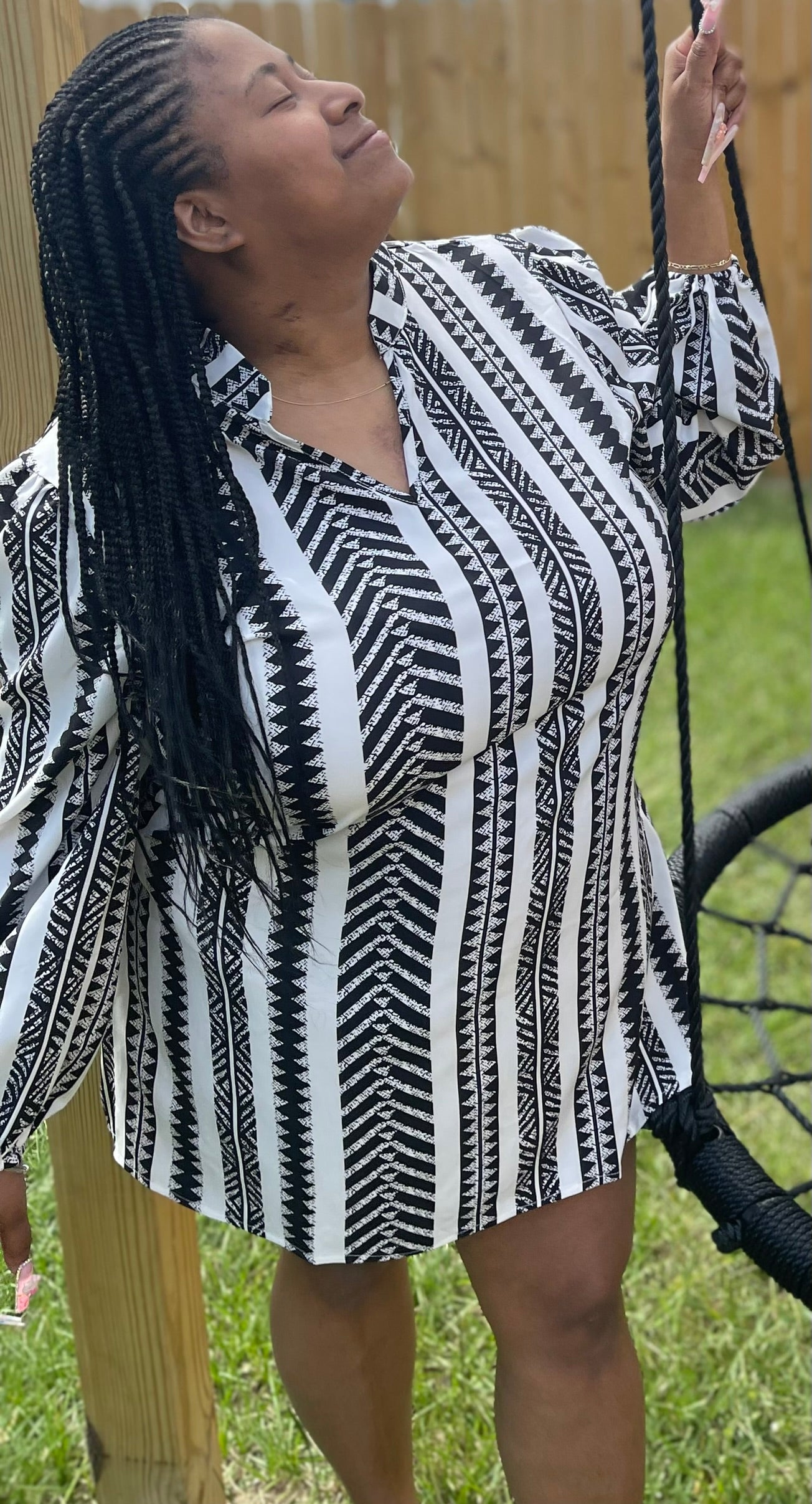 Black & White Striped Long Sleeve Dress