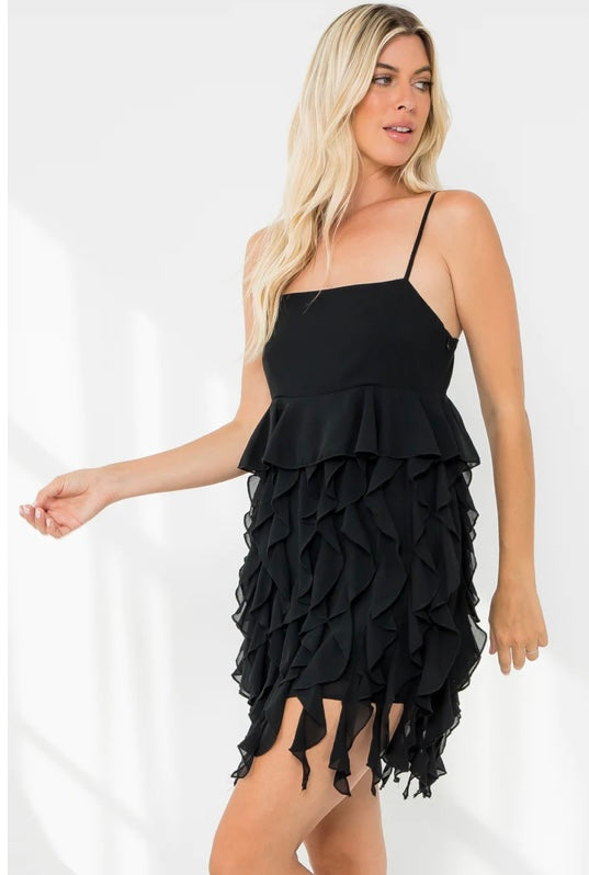 Black Ruffle Mini Dress