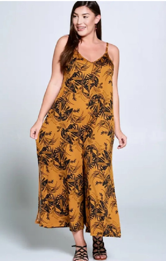 Mustard Take Me Away Tropical Jumpsuit