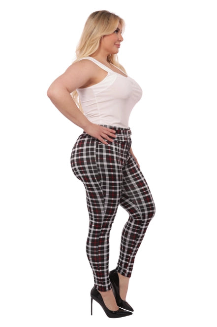 Plus Size Treggings Skinny Pants with Self Belt