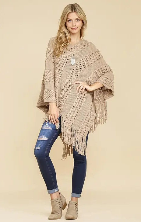 Khaki Classic Fringe Poncho
