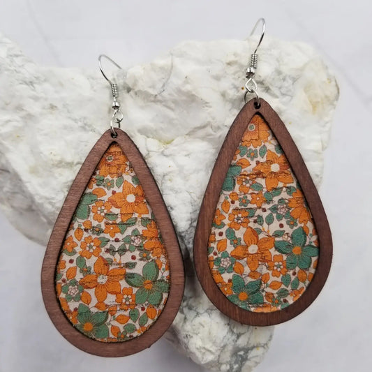 Fall Flowers Wood Earrings