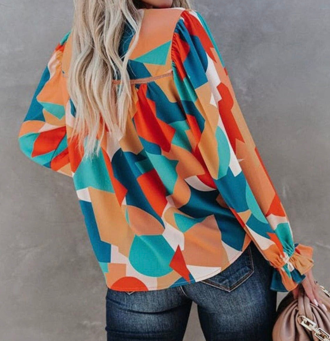 Abstract Puff Sleeve Blouse