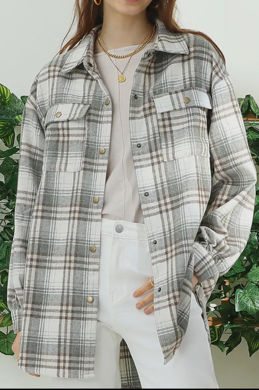 Pistachio Plaid Shacket with Button Down Pockets