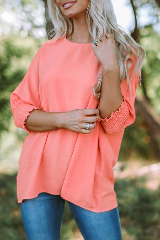 Pink Smocked Sleeve Shift Top