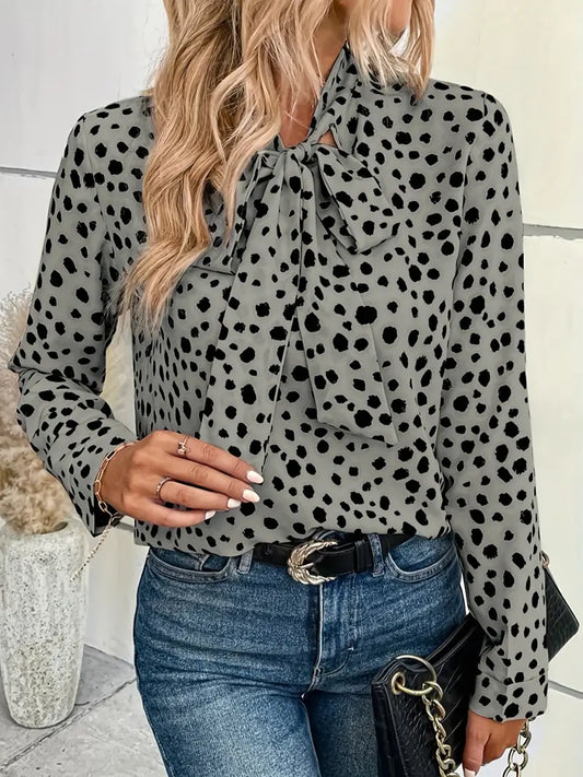 Tie Neck Blouse - Dalmatian Print